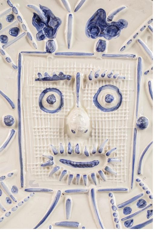 【已售】独角鹿西洋古董1956年代西班牙出品限量装饰陶盘「VISAGE DANS CARRÉ 雕像中的面孔」 商品图3