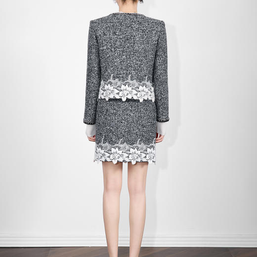 「高货wl」全新升级【铂金会员441/天猫599/差价158】(99051)洛诗琳2025冬季羊毛混纺蕾丝拼接小香风外套半身裙两件套 商品图1