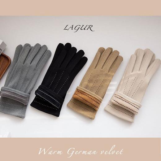 【加厚加绒可触屏显瘦德绒保暖手套】女冬季骑车防寒时尚 商品图2