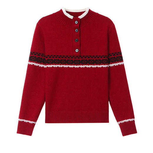 CC秋冬新款半高领多纽扣针织衫女保暖撞色条纹毛衣洋气百搭打底衫 商品图4