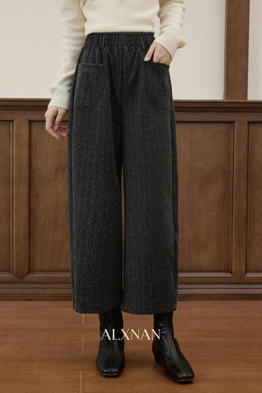 鹿向南「帕维暖织」松弛感百搭咖色休闲裤女秋冬季显瘦直筒阔腿裤 商品图5