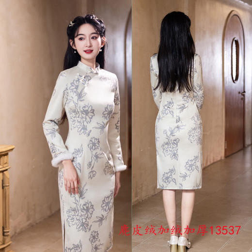 GX麂皮绒加绒加厚复古国风新中式少女款旗袍2025冬季新款日常旗袍裙 商品图2