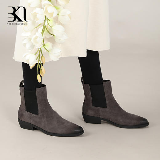 BAKERLOO尖头绒面切尔西女靴AD183 商品图2