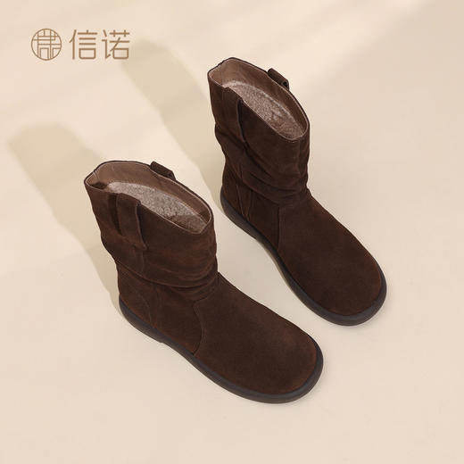 复古麂皮堆堆靴女平底百搭圆头西部短靴显瘦时装靴X5M156-271D 商品图2