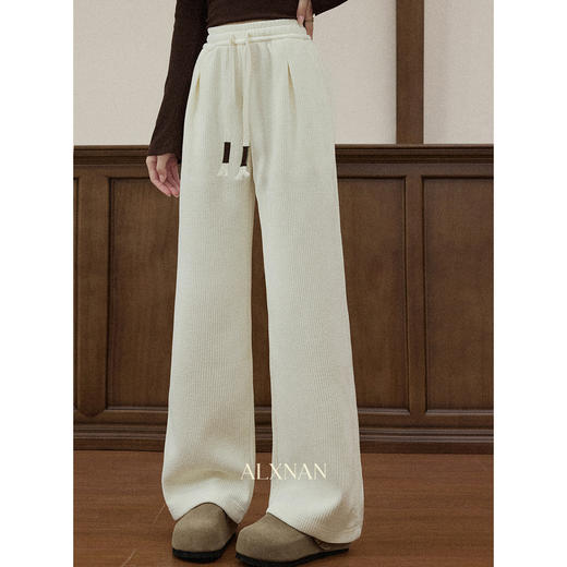 鹿向南「风柔云白」多色宽松百搭休闲裤女秋冬季加厚阔腿直筒长裤 商品图2