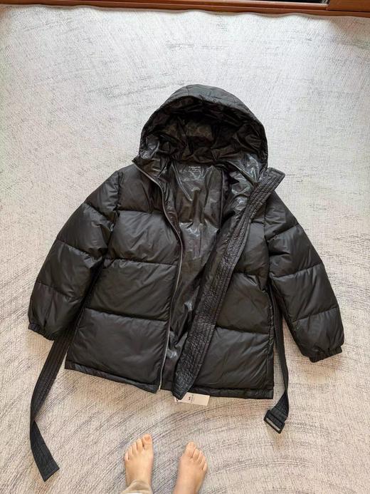 D112548女士黑色中长款含腰带羽绒夹克羽绒服 商品图4
