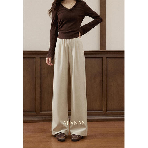 鹿向南「拾秋漫行」简约白色直筒休闲裤女秋冬百搭显瘦阔腿长裤子 商品图2