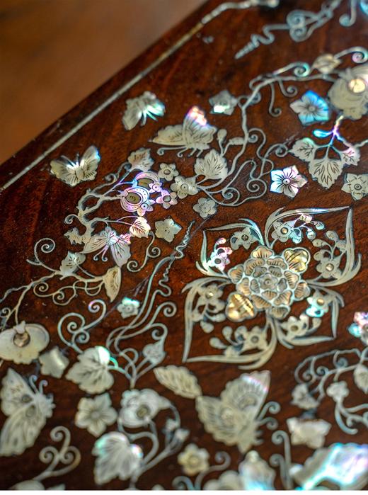 独角鹿西洋古董20世纪中国出品硬木嵌螺钿「瓜瓞绵绵」主题珍宝盒 商品图6
