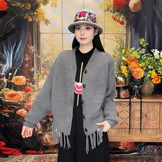 流深陌蓝毛织流苏外套 | 现货加急发 商品图0