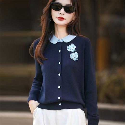 「自」全新升级【铂金会员183/天猫239/差价56】(14035)洛诗琳新款撞色娃娃领羊毛上衣2025冬季气质百搭通勤开衫14035 商品图1