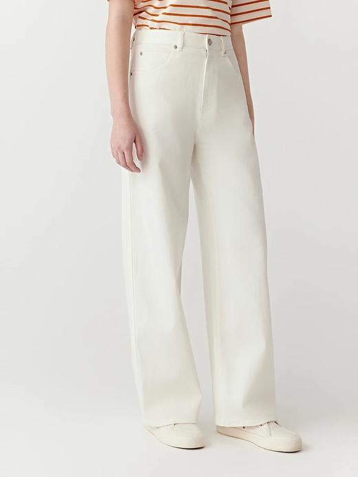 之禾女装秋冬加绒新款棉弹牛仔布高腰阔腿白色牛仔裤 商品图0