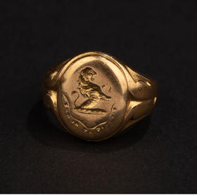 独角鹿西洋古董1870-1880年英国出品18K黄金雕刻雄狮主题印章戒指