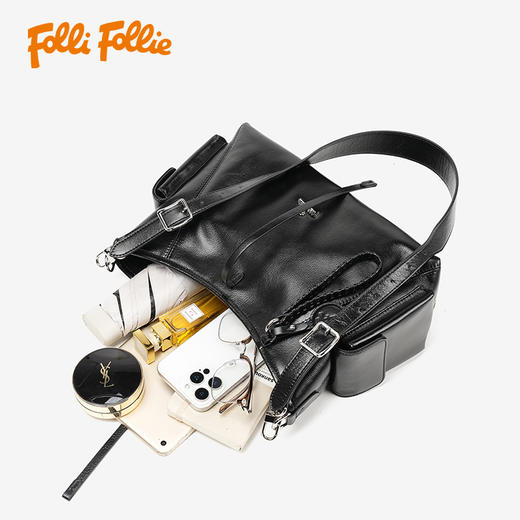 Folli Folie  FF牛皮黑武士斜挎包 SB24PYP039 商品图6