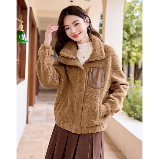 【年货节】熙世界羊羔毛外套女冬小个子休闲加厚毛绒绒短款大衣 商品图2