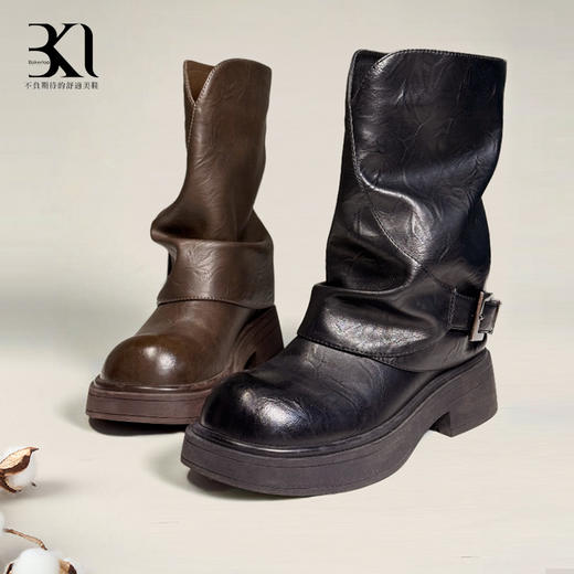 BAKERLOO女鞋圆头中帮厚底内里薄绒堆堆靴YQ228 商品图0