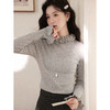 鹿向南「清雅定格」木耳边半高领长袖灰色针织衫女秋冬内搭打底衫 商品缩略图4