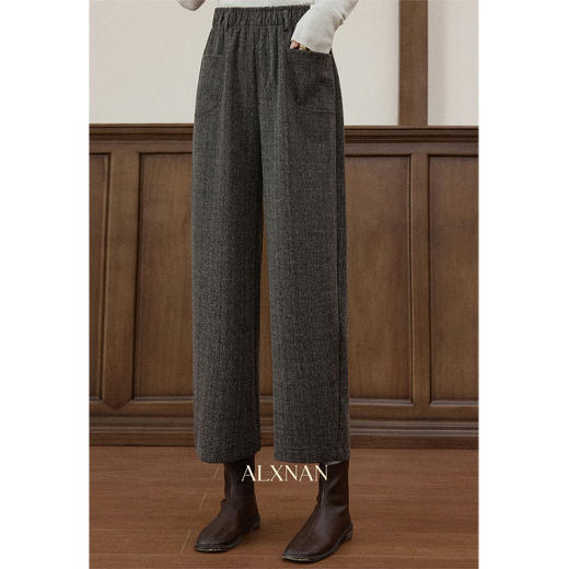 鹿向南「帕维暖织」松弛感百搭咖色休闲裤女秋冬季显瘦直筒阔腿裤 商品图3