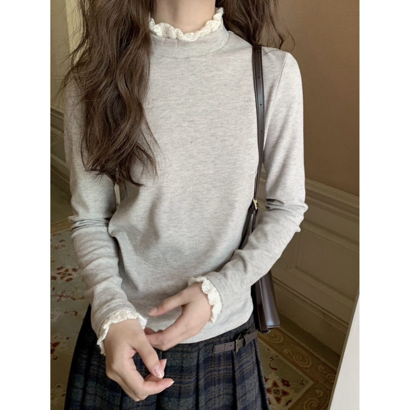 【蕾丝半高领加绒打底衫】内里牛奶绒 保暖不臃肿 温柔显气质