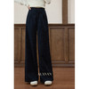 鹿向南「梦影流光」藏青色高腰阔腿裤女秋冬季垂感显瘦休闲直筒裤 商品缩略图1