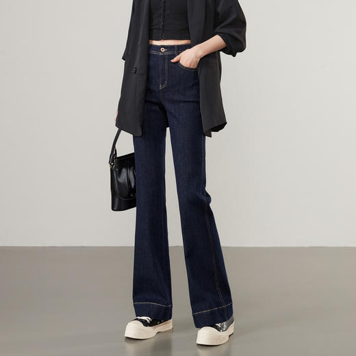 【不易褪色-拉绒-微喇牛仔】逸阳冬新品弹力加绒保暖喇叭裤子5500RV 商品图6