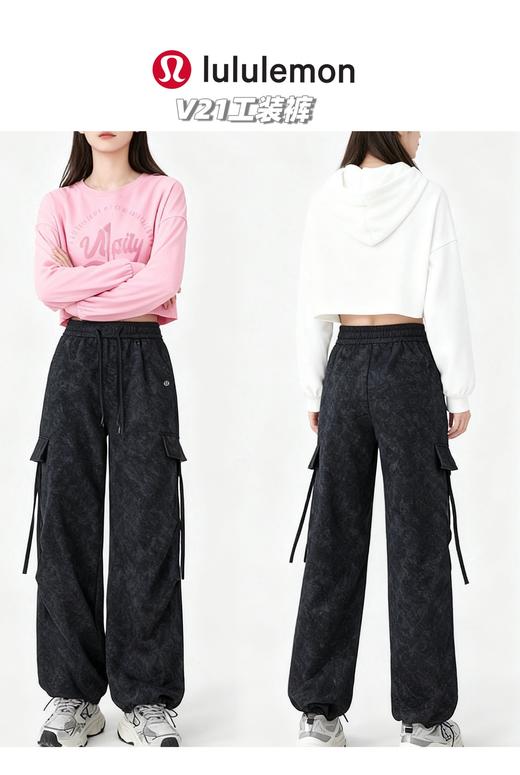 D112575秋冬新款羊羔绒降落伞版型高腰微阔腿工装裤 商品图9