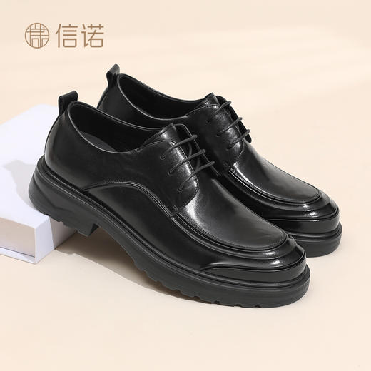 信诺真皮男士商务正装皮鞋英伦风系带休闲鞋厚底增高2025秋冬新款N5Q115-241 商品图0