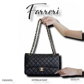 香奶奶「Classic Flap」经典口盖包 黑羊金中号25C