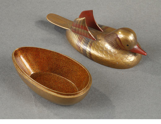 独角鹿西洋古董19世纪末日本明治时期出品「鸳鸯」主题金漆莳绘香盒 一对 商品图6