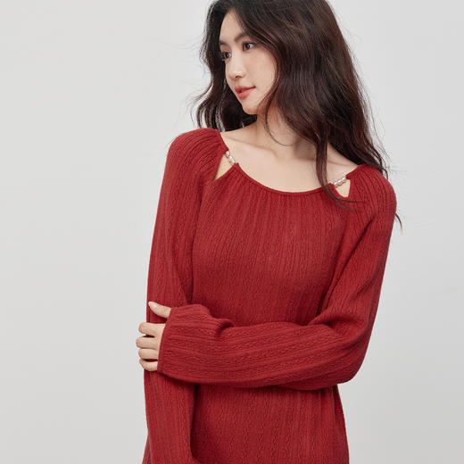 【年货节】熙世界圣诞氛围穿搭红色连衣裙女2025秋冬新款气质肌理针织长裙子 商品图4