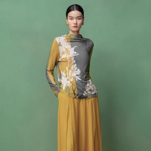 【林栖设计小店】绵羊毛T恤印花撞色优雅气质修身显瘦2026早春新款上衣女T1961238 商品图1