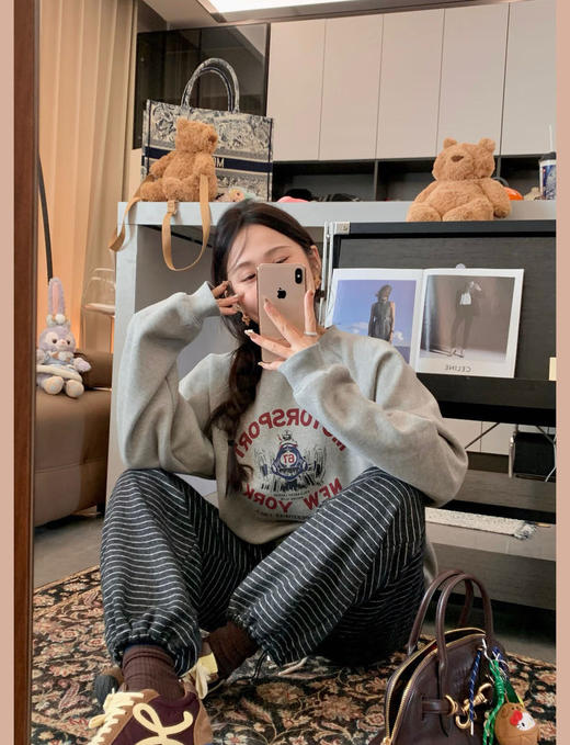 韩订九色一体绒卫衣美式复古调调 商品图2