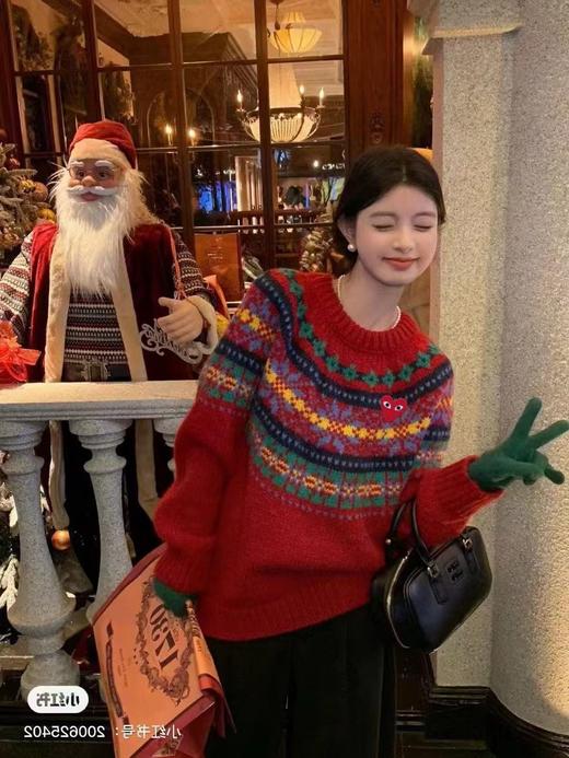 D112570费尔岛提花套头红色圆领毛衣针织衫 商品图1