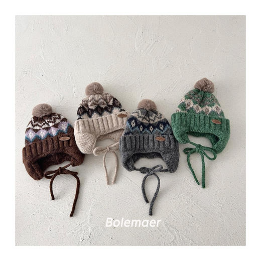 【YW】无忧购费尔岛风儿童毛线帽子秋冬保暖针织帽男女童宝宝加厚护耳雷锋帽（截单后3-5天发货) 商品图1