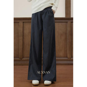 鹿向南「梦影流光」藏青色高腰阔腿裤女秋冬季垂感显瘦休闲直筒裤