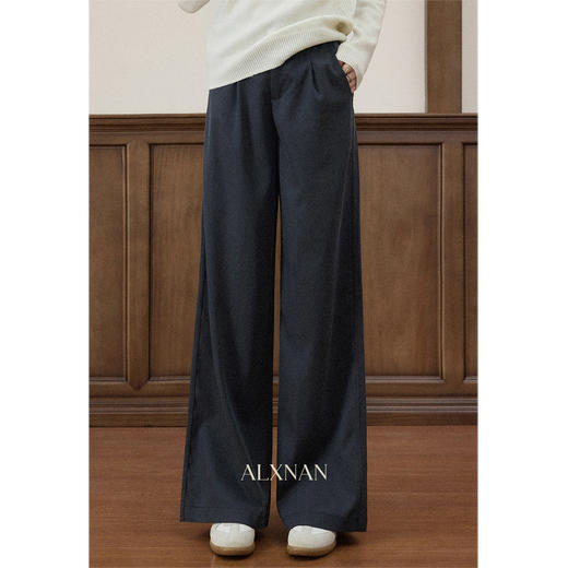 鹿向南「梦影流光」藏青色高腰阔腿裤女秋冬季垂感显瘦休闲直筒裤 商品图0