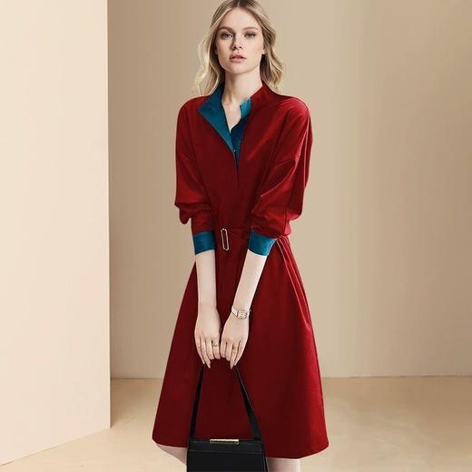 新年战袍红色连衣裙女2025年春季新款欧美时尚优雅气质收腰a字裙 商品图0