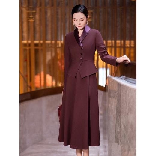 S546LLL916C47喜婆婆婚宴装连衣裙女2025冬季新款时尚气质酒红色修身显瘦礼服裙 商品图1