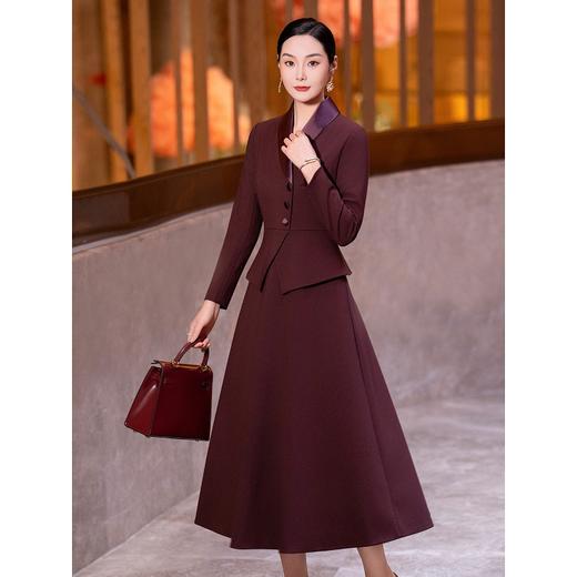 S546LLL916C47喜婆婆婚宴装连衣裙女2025冬季新款时尚气质酒红色修身显瘦礼服裙 商品图2