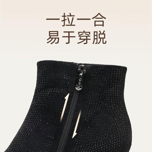 信诺妈妈棉鞋法式水钻粗跟短靴女2025冬季新款百搭瘦瘦靴加绒踝靴X5M157-273D 商品图3
