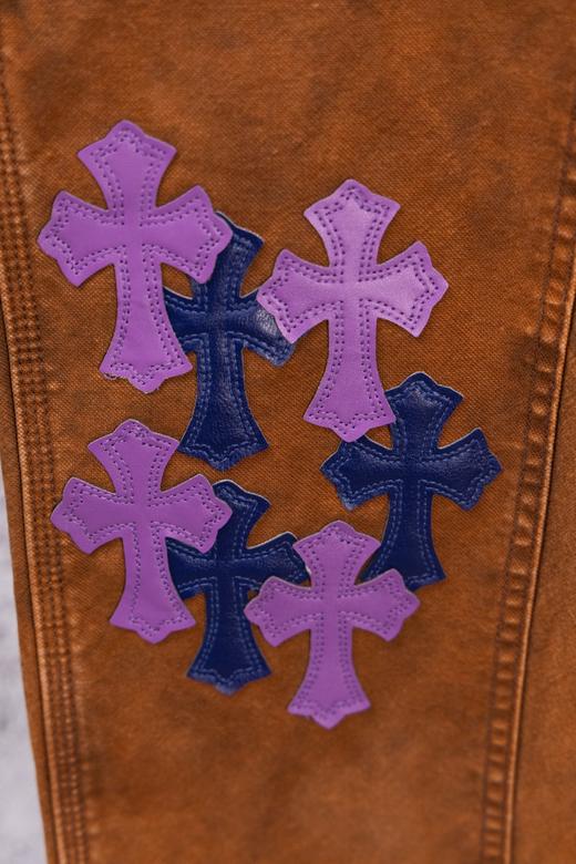 D112556限定牛王蓝紫十字拼皮棕色牛仔裤工装伐木裤 商品图12