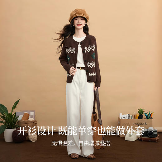 【周末秒杀】熙世界【费尔岛圣诞毛衣】复古提花针织开衫女秋冬长袖圆领短外套 商品图2