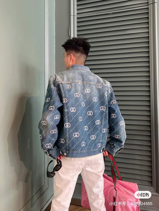 D112555男式蓝色水洗满钻烫钻牛仔外套夹克 商品图6