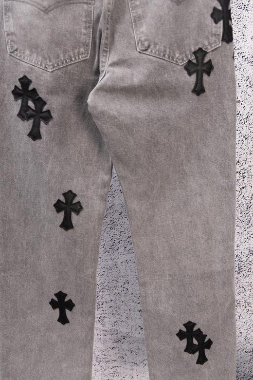 D112533限定精典黑色贴布十字拼皮灰色牛仔裤 商品图6