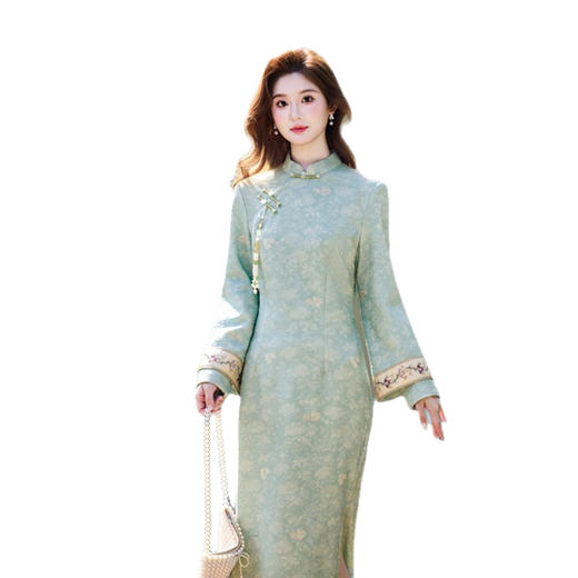 GX时尚改良长款泡泡纱倒大袖旗袍2025秋冬新款年轻女士旗袍裙 商品图4