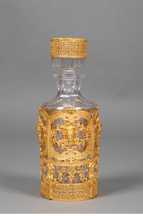 独角鹿西洋古董19世纪末法国出品新古典主义风格铜鎏金精雕镶嵌水晶烈酒瓶