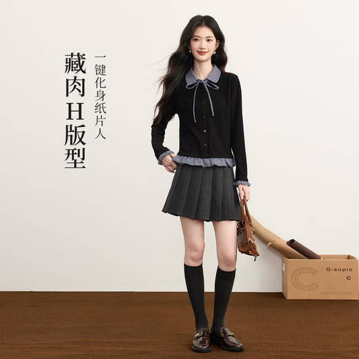 【周末秒杀】熙世界英伦学院风假两件针织开衫女2025年新款秋冬格纹Polo领上衣 商品图2