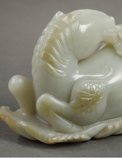 独角鹿西洋古董清代中期出品「麟吐玉书」主题白玉雕摆件 商品图5