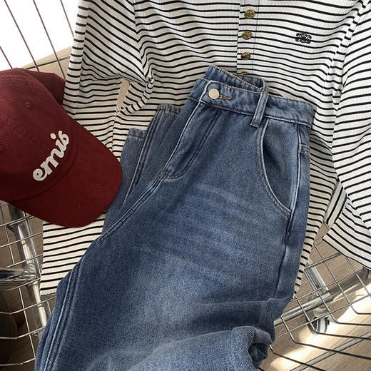 特价出！ 不退换！显瘦不臃肿的加绒直筒阔腿牛仔裤！ 商品图3