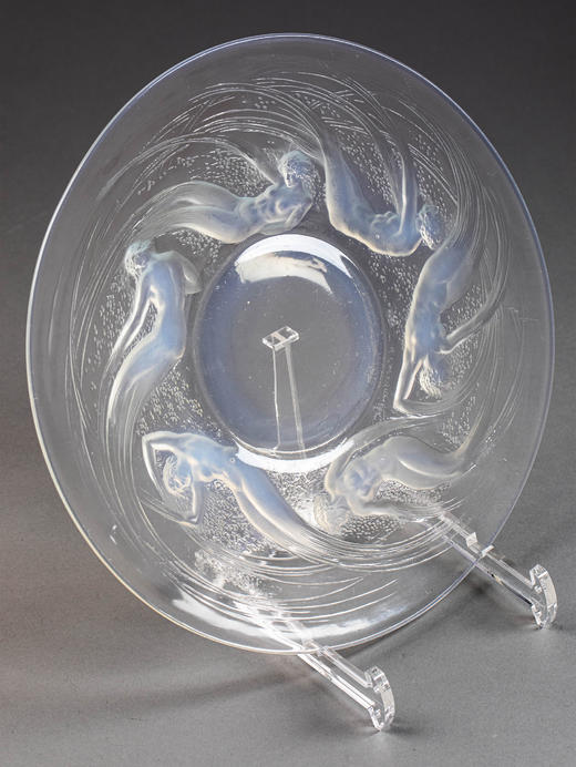 独角鹿西洋古董1920年代法国出品「ONDINES水之精灵」主题欧珀水晶浅口盘 商品图1