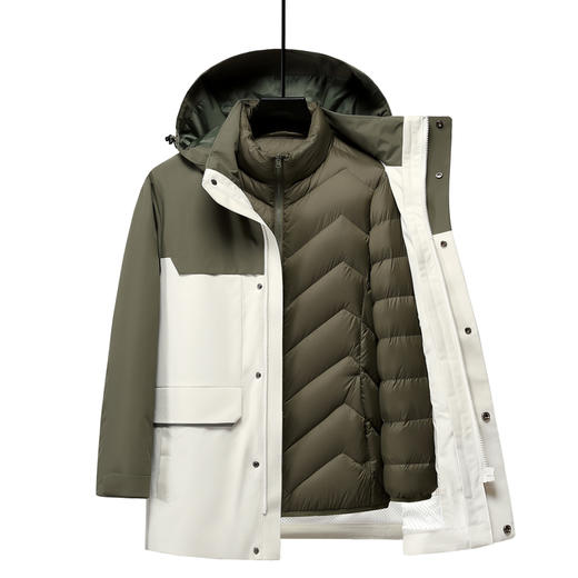 半身缘男女装 冬季户外中长款可脱卸拼色三防面料一衣多穿羽绒服2533 商品图5